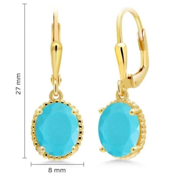 Copper Turquoise Earrings dangle Gold, Silver, 14k leverback  18K Yellow Gold 925 with 3.00 Cttw Blue Turquoise Oval Leverback Hook Earrings
